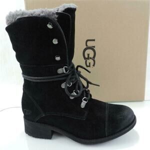 Authentic Women's UGG GRADIN Water Resistant Lace Up Mid-Calf Boots Black Size 6